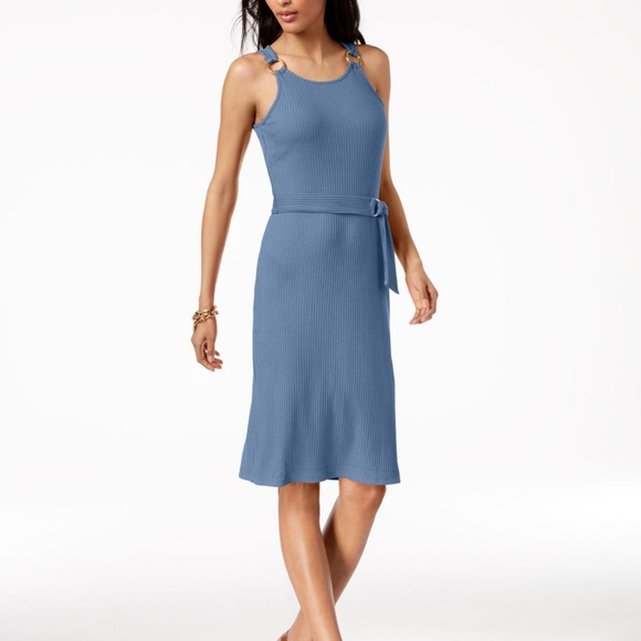 Michael Kors Dresses & Skirts - Michal Kors Blue Ribbed Stretchy Dress with Belt